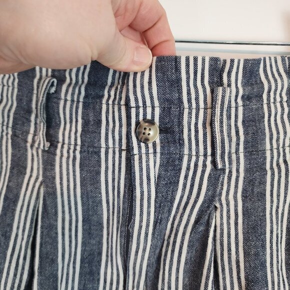 Madewell Linen Cotton Blend Paperbag Pants High Rise Blue Railroad Stripe Pant 4 - Picture 4 of 13